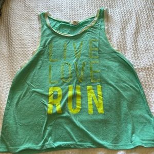 Teal live love, run, athletic tank top Aeropostale